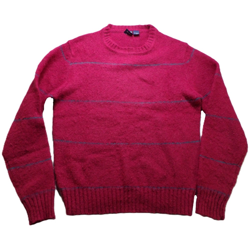 VTG 80s Gant The Rugger Sweater Men M Red 100% Shetland Wool Striped Crew Neck
